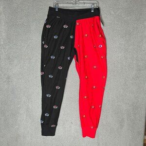 Champion Reverse Weave Joggers Mens Large Black Red Split Leg All Over Logo